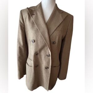 Wool Silk Ralph Lauren Vintage Blazer Jacket Plaid Brown Designer Small 6 Tan